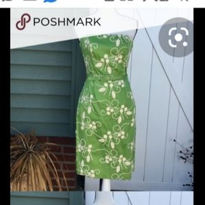 Cache green embroidered strapless dress 10